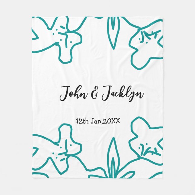 Manta Polar Turquoise blue wedding couple name date flstylish  (Anverso)