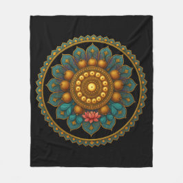 Manta Polar Turquoise Lotus Mandala - Black Boho Graphic Art