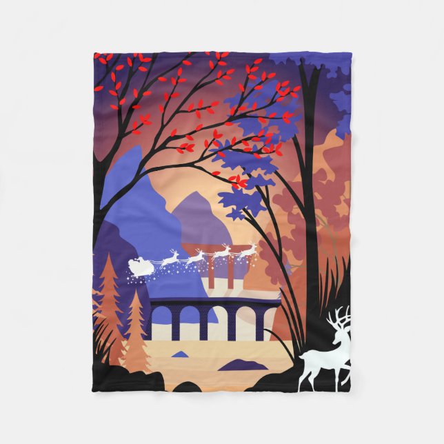 Manta Polar Twilight Forest Christmas Santa Sleigh (Anverso)
