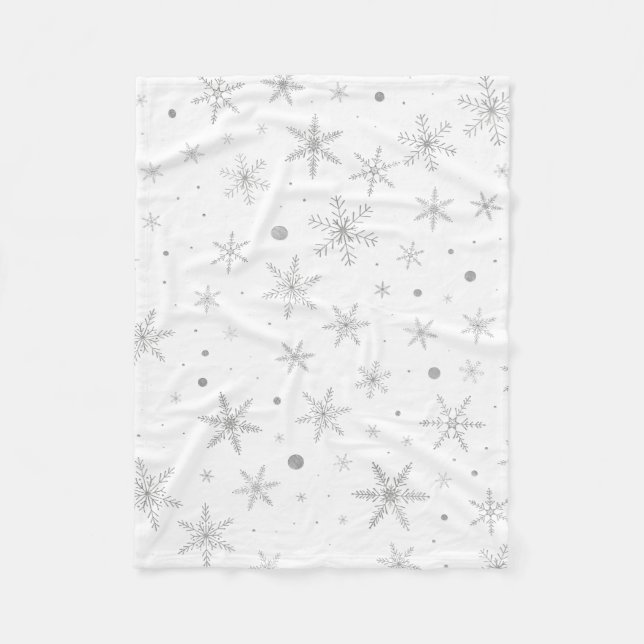 Manta Polar Twinkle Snowflake - Blanco y gris plateado (Anverso)