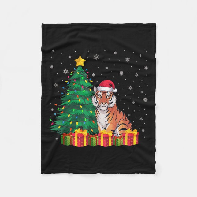 Manta Polar Ugly Bengal Tiger Santa Hat Christmas Tree Lights  (Anverso)