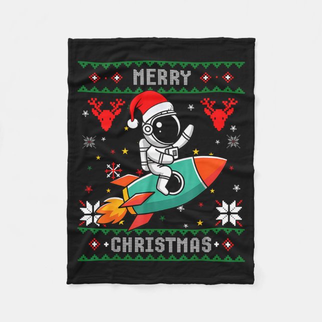 Manta Polar Ugly Christmas Astronaut Riding Rocket Santa Hat T (Anverso)