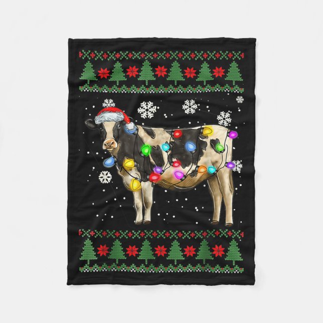 Manta Polar Ugly Cow Christmas Sweater Santa Hat And Light Up  (Anverso)