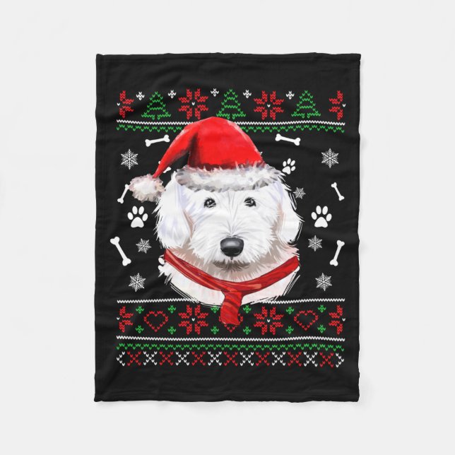 Manta Polar Ugly Sweater Christmas Bobtail Dog Santa Hat Pajam (Anverso)