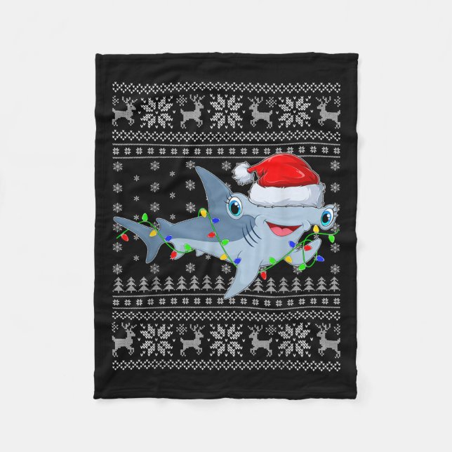 Manta Polar Ugly Sweater Xmas Lights Santa Hammerhead Shark Ch (Anverso)