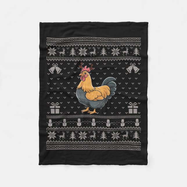 Manta Polar Ugly Xmas Sweater Style Chicken Reindeer Christmas (Anverso)