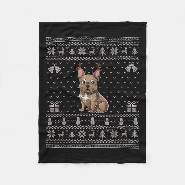 Manta Polar Ugly Xmas Sweater Style Frenchie Dog Reindeer Chri (Anverso)