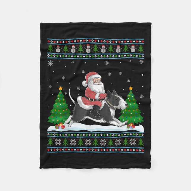 Manta Polar Ugly Xmas Tree Santa Riding Rat Terrier Dog Christ (Anverso)