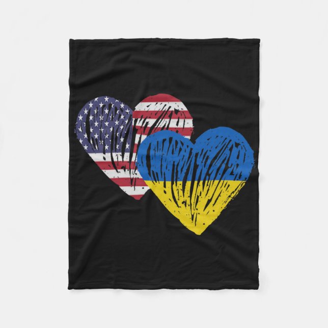 Manta Polar Ukraine American Flag Love Heart  (Anverso)