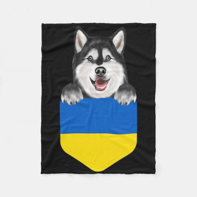 Manta Polar Ukraine Flag Alaskan Malamute Dog In Pocket  (Anverso)