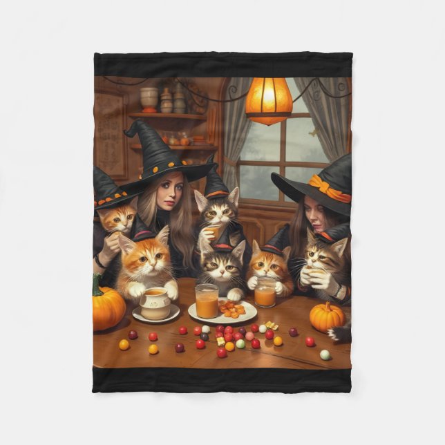 Manta Polar Último Quirky Halloween Witch Café - Cats Chaos (Anverso)