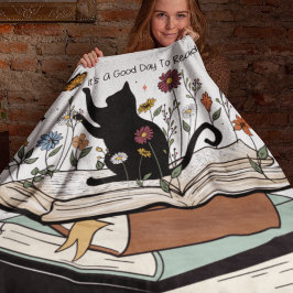 Manta Polar Un buen día para leer un libro de gatos