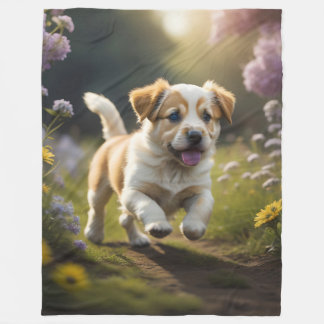 Manta Polar Un cachorro corriendo por un camino en la naturale