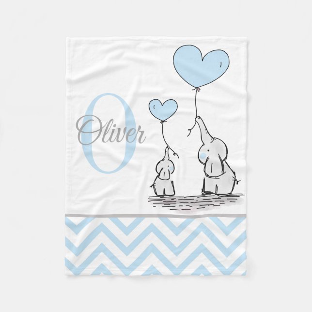 Manta Polar Un elefante gris azul lindo personalizado (Anverso)