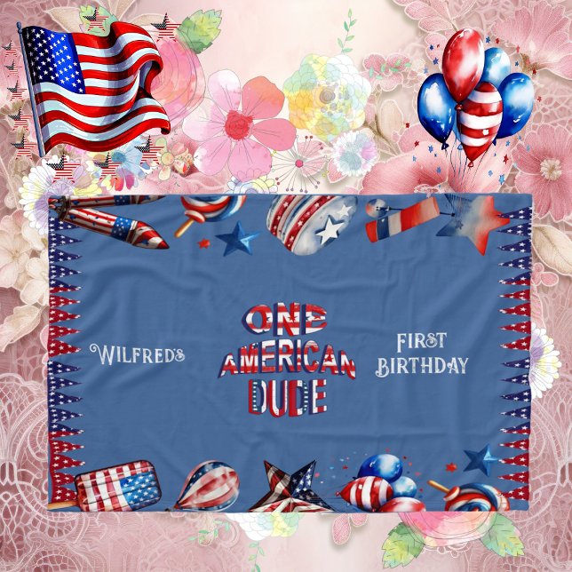 Manta Polar Un estadounidense 4 de julio Día de los Azules Roj (One American Dude 4 July Red White Blue Birthday Fleece Blanket)