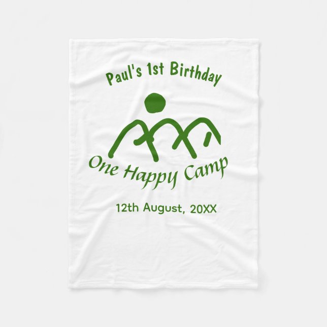 Manta Polar Un feliz campamento verde montaña sol 1er cumpleañ (Anverso)