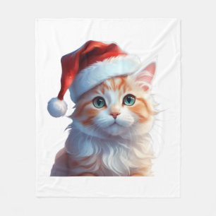 Manta Polar Un gato lindo con sombrero santa camiseta clásica