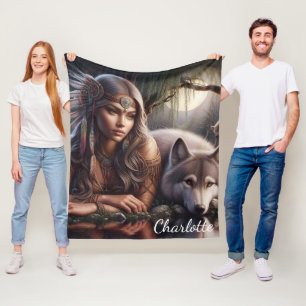 Manta Polar Un indio nativo y un lobo descansando junto al agu