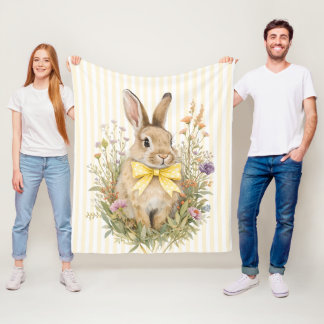 Manta Polar Un lindo conejito floral con lazo amarillo bebé