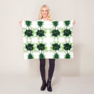 Manta Polar un montón de flores verdes sobre un fondo blanco