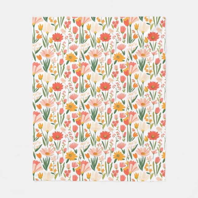 Manta Polar Un patrón continuo de flores de primavera (Anverso)