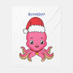 Manta Polar Un pulpo alegre lindo usando Navidades gorra perso