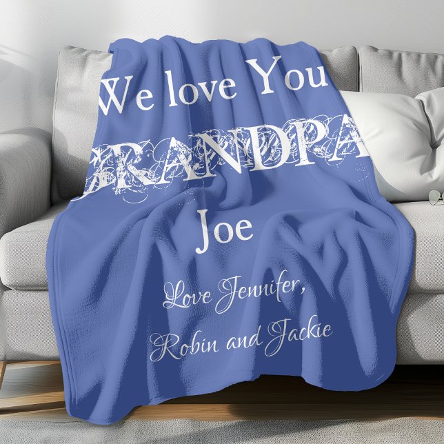 Manta Polar Un regalo cálido y cariñoso para el abuelo. Magníf (Personalized "We Love You Grandpa" light blue fleece blanket.)