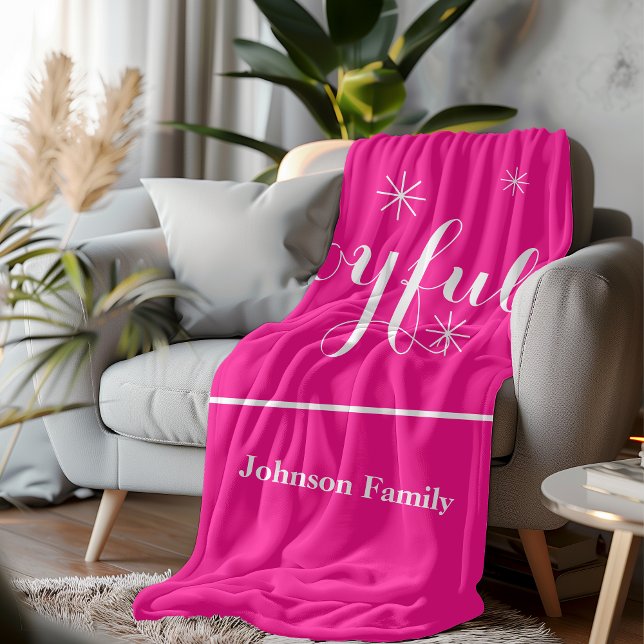 Manta Polar ¡Un regalo de vacaciones alegre! Guión moderno, Mo (Get comfy in a 'Joyful' hot pink fleece blanket over the holidays.)
