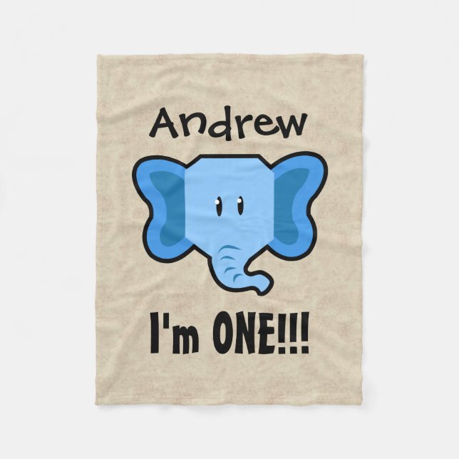 Manta Polar Una cara linda A18 del elefante del 1r cumpleaños (Anverso)