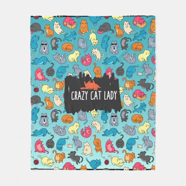 Manta Polar Una dama de gato loca adorable y un patrón de gato (Anverso)