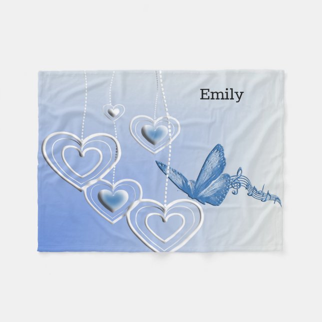 Manta Polar Una mariposa y corazones (Frente (Horizontal))