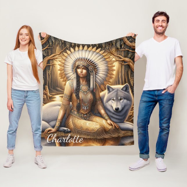 Manta Polar Una mujer indígena tiene un vínculo con un lobo (In situ)