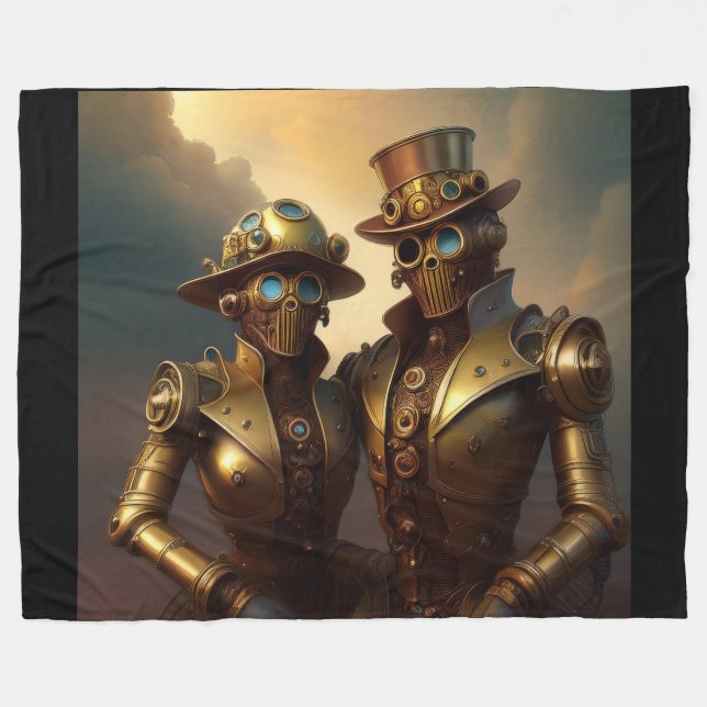 Manta Polar Una Pareja Robótica Steampunk Enamorada (Frente (Horizontal))