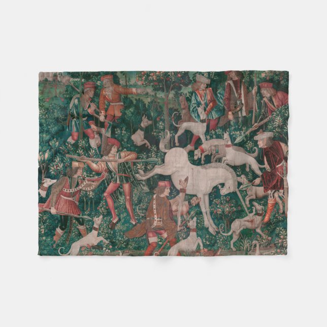 Manta Polar Unicorn Caza Arte Medieval, Unicorn Se Defiende A  (Frente (Horizontal))
