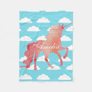 MANTA POLAR UNICORN DE COLOR ACUÁTICO DE PAZ CON NUBES AZULES