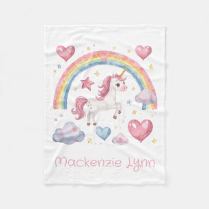 Manta Polar Unicornio Acuarela y Nombre Personalizado Arcoíris