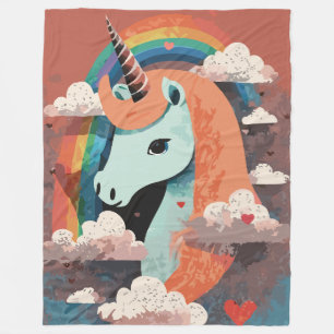 Manta Polar Unicornio bajo arcoiris y entre corazones