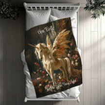 Unicornio blanco con alas en un bosque de flores