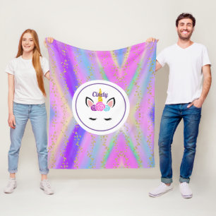 Manta Polar Unicornio colorido y especulado con oro personaliz