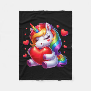 Manta Polar Unicornio Con Día de San Valentín Cardíaco Para Ch