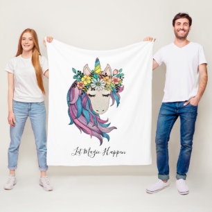 Manta Polar Unicornio Con Flores Silvestres En Acuarela