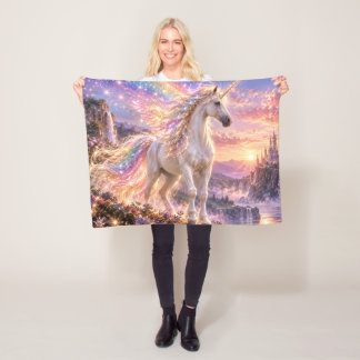 Manta Polar Unicornio de Arcoíris Encantado Rosa