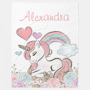 Manta Polar Unicornio de Purpurina de arcoiris corto con nombr