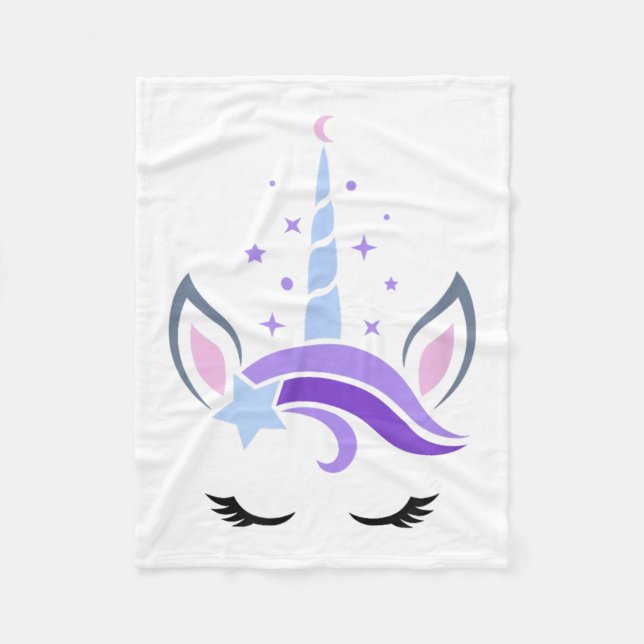 Manta Polar Unicornio Face Eyelashes Celestial Moon Star Boho  (Anverso)