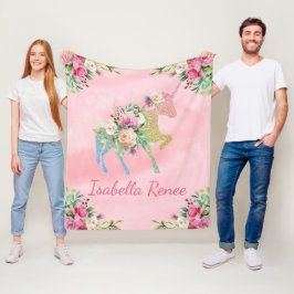 Manta Polar Unicornio floral personalizado del purpurina del