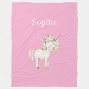 Manta Polar Unicornio Floral Rosa
