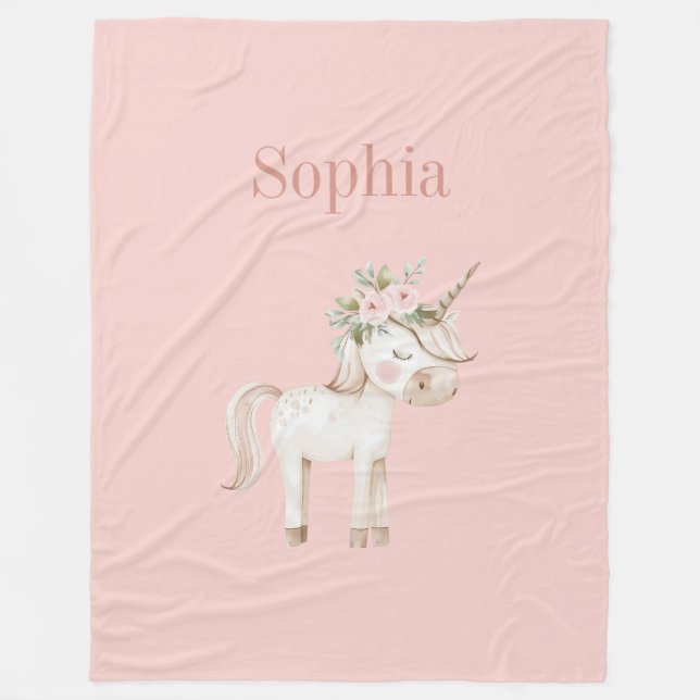 Manta Polar Unicornio Floral Rosa Sonrojo (Anverso)