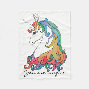 Manta Polar Unicornio lindo del arco iris de la acuarela