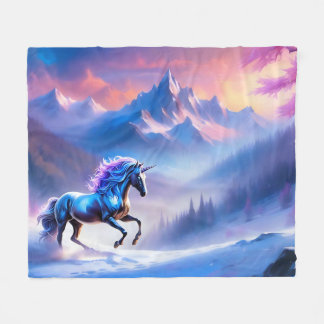 Manta Polar Unicornio negro en un paisaje invernal de ensueño