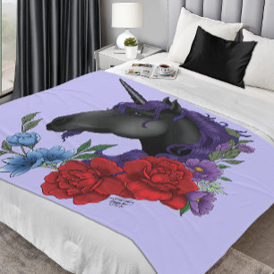 Manta Polar Unicornio Negro Flores del Jardín Púrpura de Media